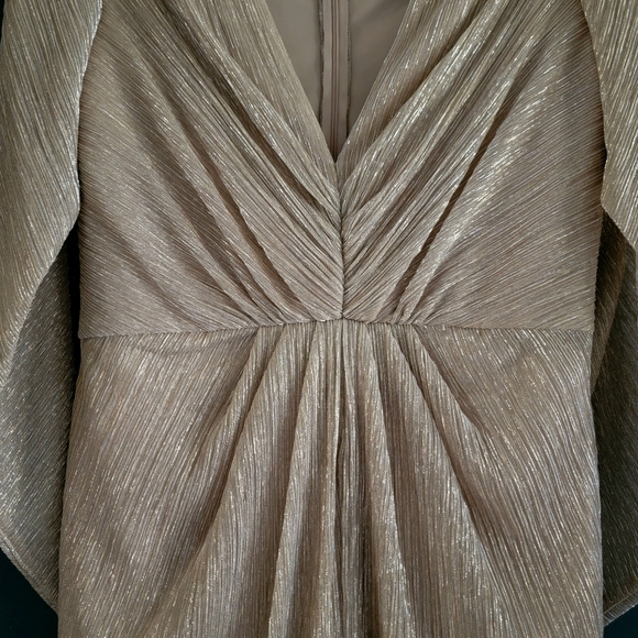 Betsy Adam Glitter Metallic Gold‎ Stretch Lightweight Drape Midi Formal Dress 12 - Picture 5 of 13